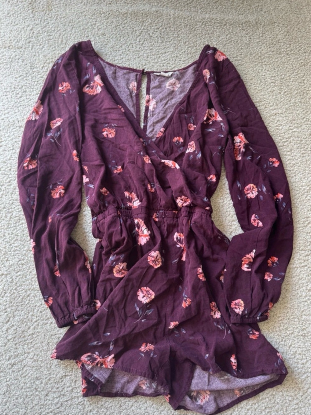 Aeropostale Plum Floral Wrap Romper long sleeve sexy casual